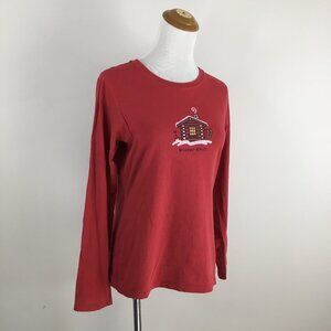 LIFE IS GOOD Long Sleeve Red Multi Color Snow Winter Cabin Print Shirt